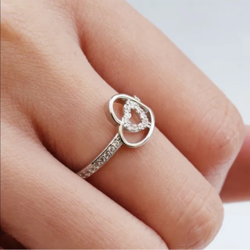 New Cute Heart Shape 925 Silver Diamond Ring - Picture 3 of 4